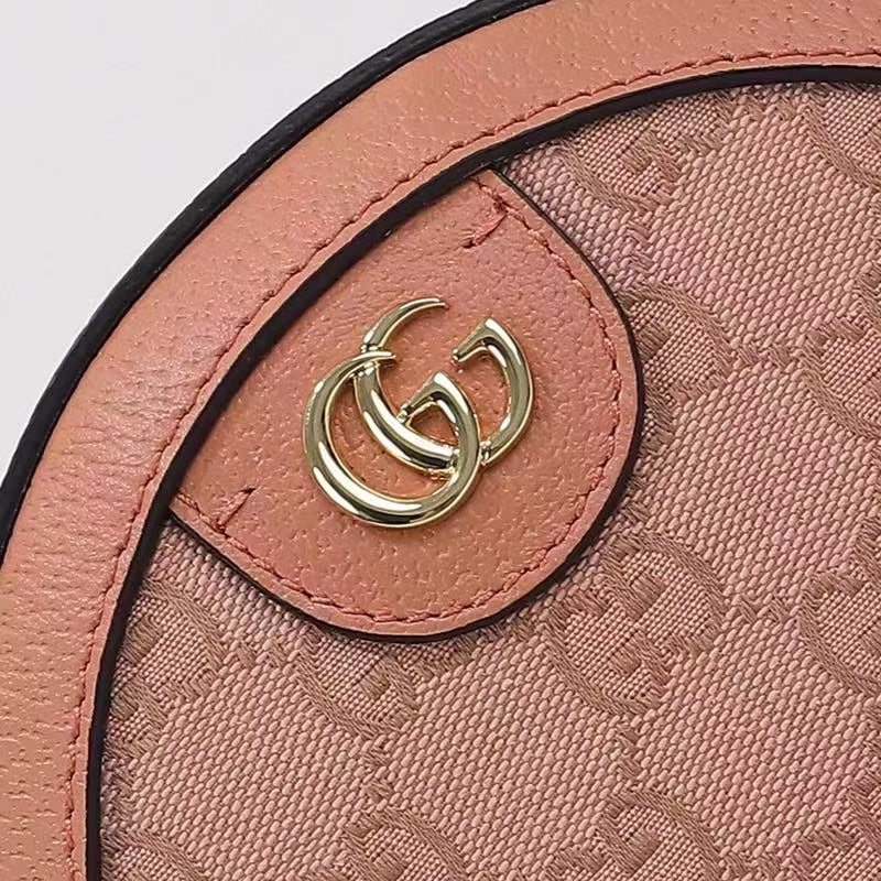 Gucci Women Ophidia GG Mini Round Shoulder Bag Pink Canvas Double G