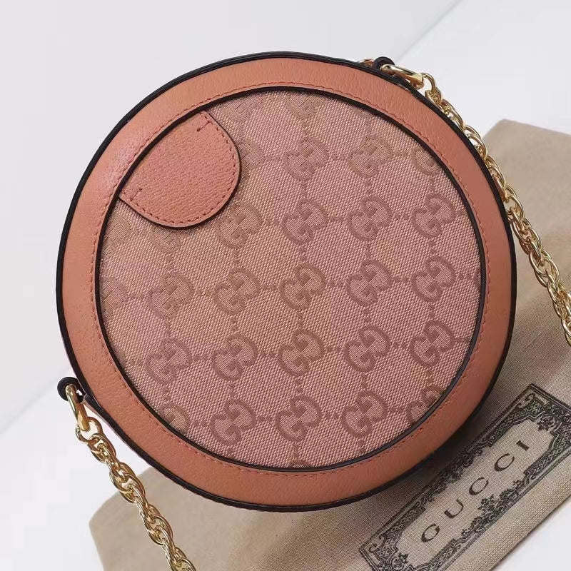 Gucci Women Ophidia GG Mini Round Shoulder Bag Pink Canvas Double G