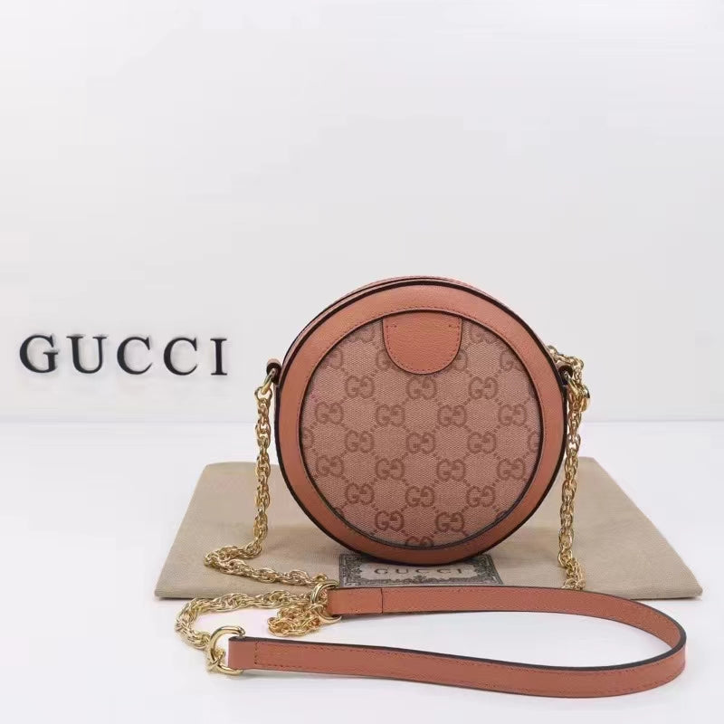 Gucci Women Ophidia GG Mini Round Shoulder Bag Pink Canvas Double G