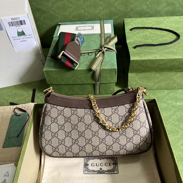 Gucci Women Ophidia GG Small Handbag Beige Ebony GG Supreme Canvas