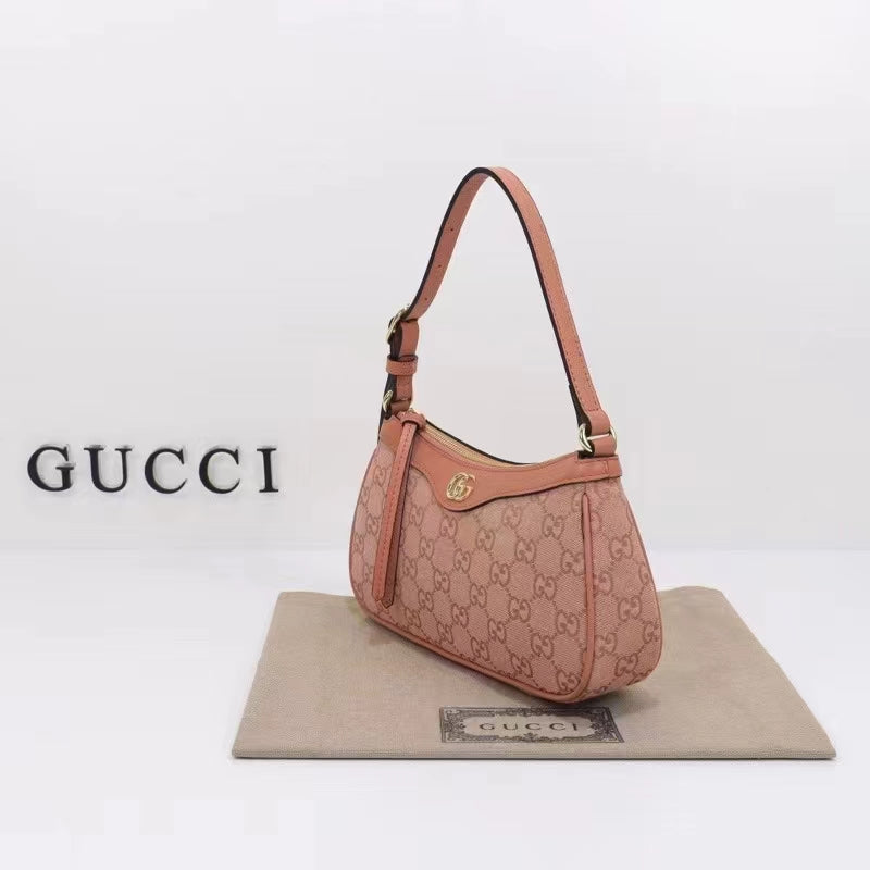 Gucci Women Ophidia GG Small Handbag Pink Canvas Double G Rose Gold Hardware