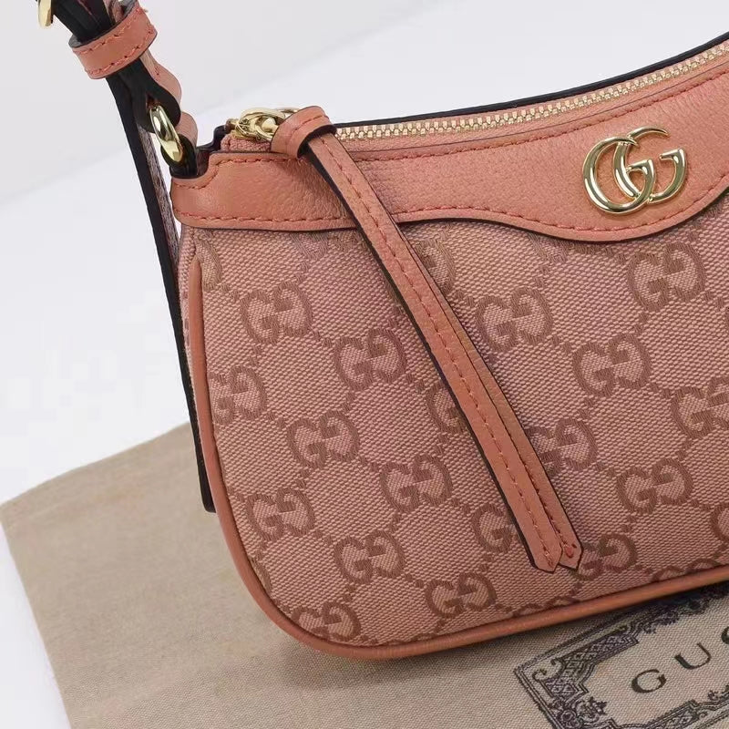 Gucci Women Ophidia GG Small Handbag Pink Canvas Double G Rose Gold Hardware