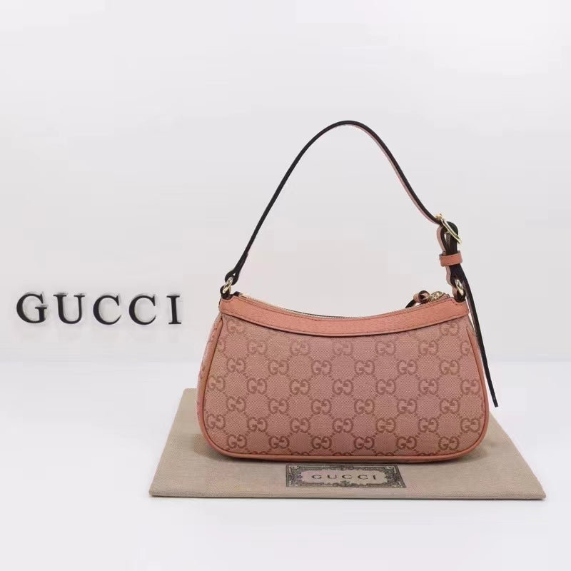 Gucci Women Ophidia GG Small Handbag Pink Canvas Double G Rose Gold Hardware