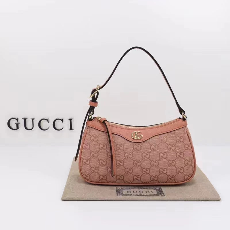 Gucci Women Ophidia GG Small Handbag Pink Canvas Double G Rose Gold Hardware