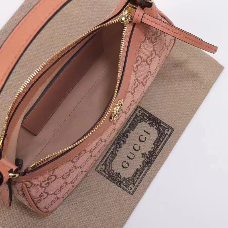 Gucci Women Ophidia GG Small Handbag Pink Canvas Double G Rose Gold Hardware