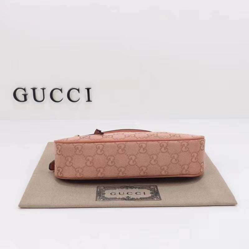 Gucci Women Ophidia GG Small Handbag Pink Canvas Double G Rose Gold Hardware