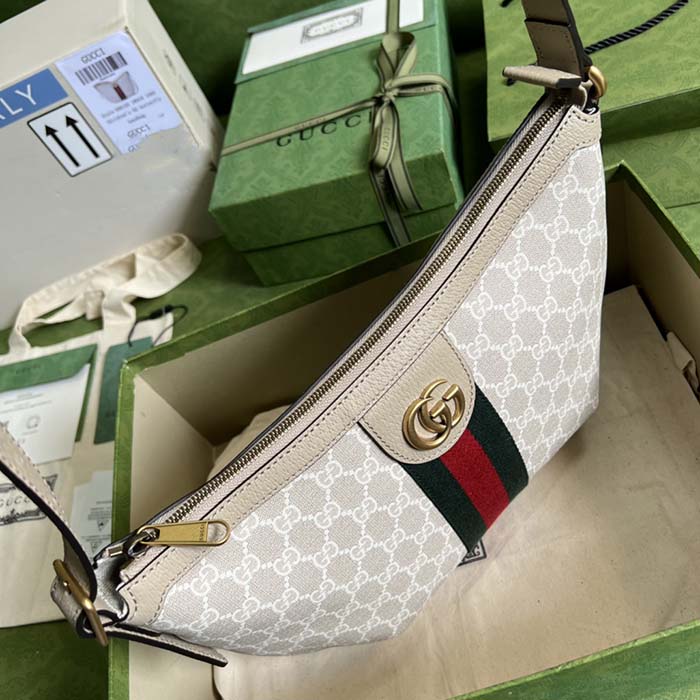 Gucci Women Ophidia GG Small Shoulder Bag Beige White GG Supreme Canvas