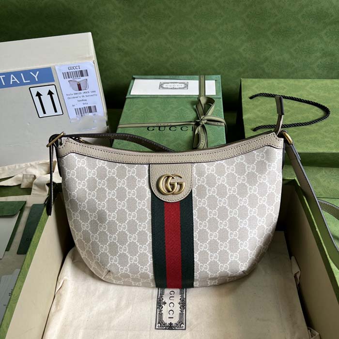 Gucci Women Ophidia GG Small Shoulder Bag Beige White GG Supreme Canvas