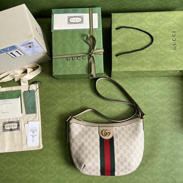 Gucci Women Ophidia GG Small Shoulder Bag Beige White GG Supreme Canvas