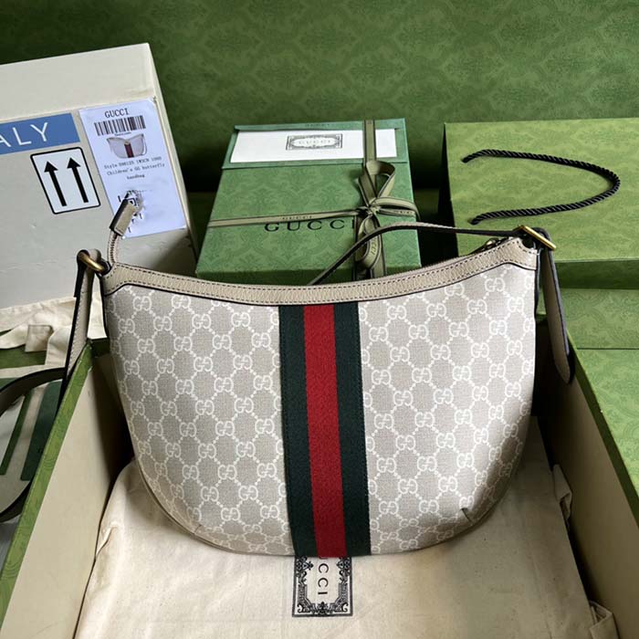 Gucci Women Ophidia GG Small Shoulder Bag Beige White GG Supreme Canvas