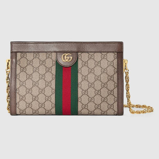 Gucci Women Ophidia GG Small Shoulder Bag Beige/Ebony GG Supreme Canvas