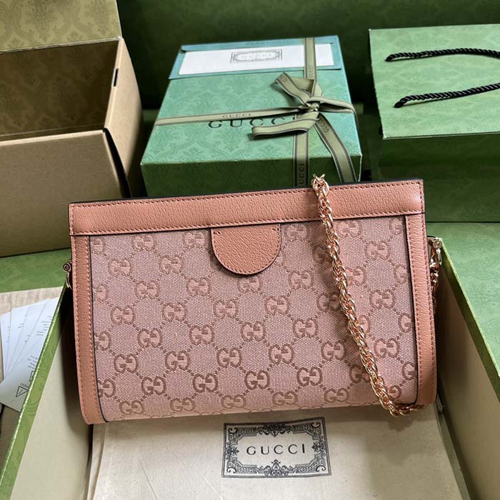 Gucci Women Ophidia GG Small Shoulder Bag Pink Canvas Double G