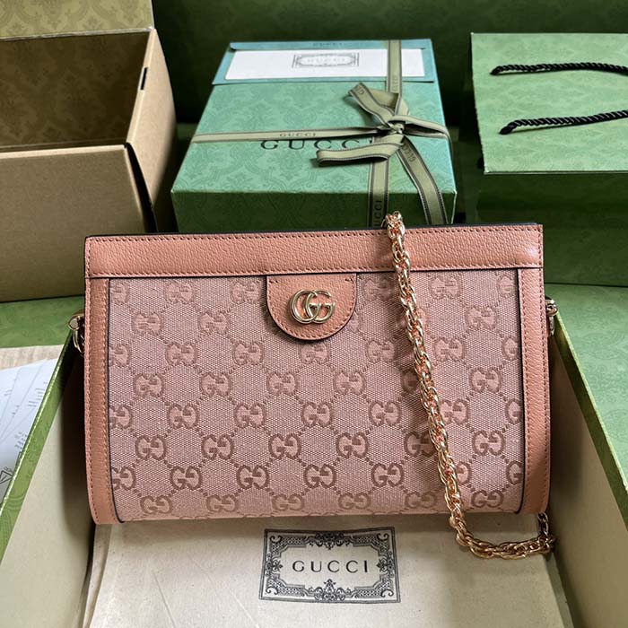 Gucci Women Ophidia GG Small Shoulder Bag Pink Canvas Double G