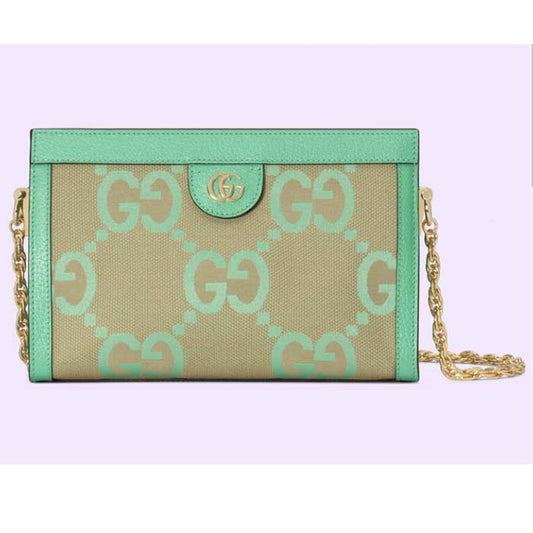 Gucci Women Ophidia Jumbo GG Small Shoulder Bag Beige Green Mint Canvas