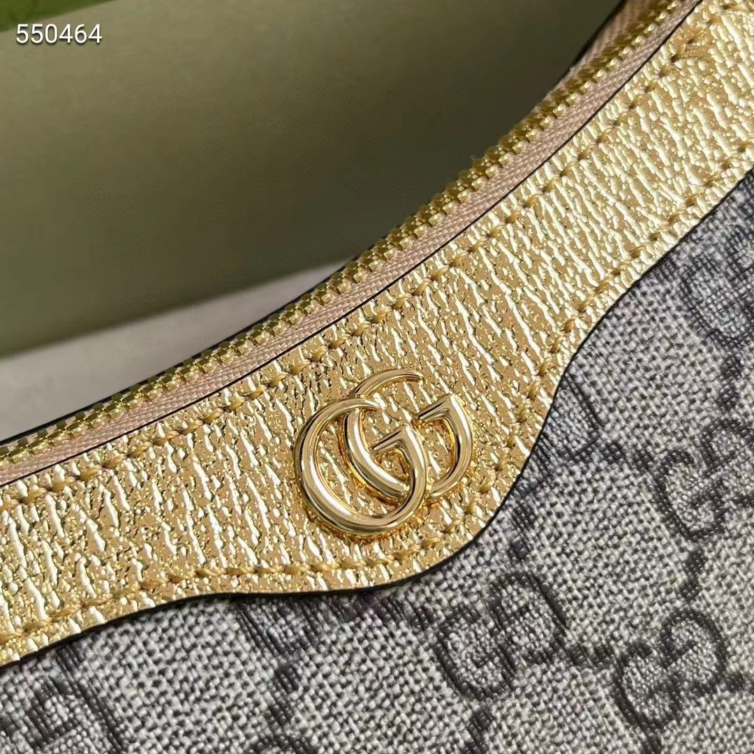 Gucci Women Ophidia Mini Bag Beige Ebony GG Supreme Canvas Metallic Gold Leather Double G