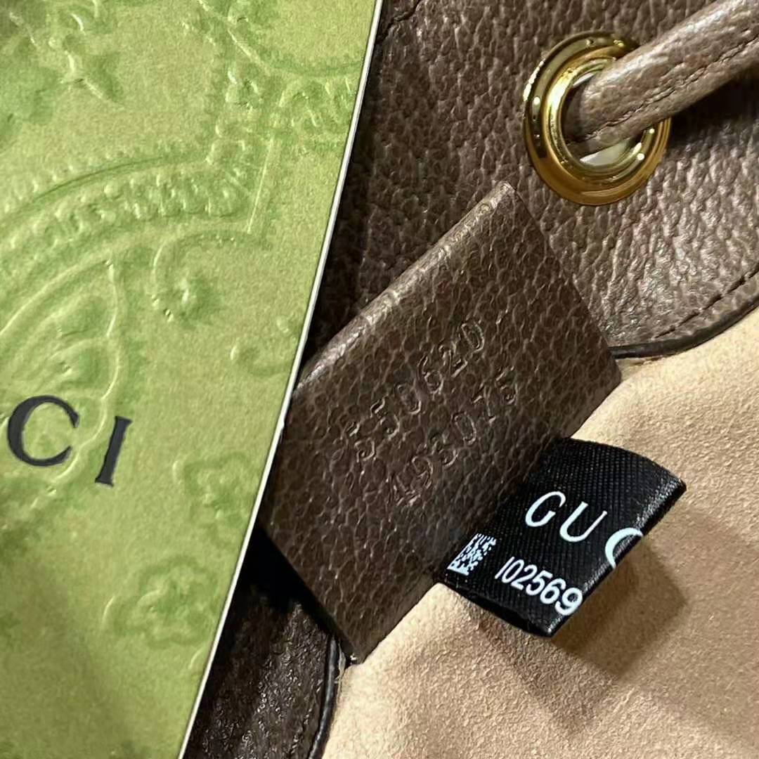 Gucci Women Ophidia Mini GG Bucket Bag Beige and Ebony GG Supreme Canvas