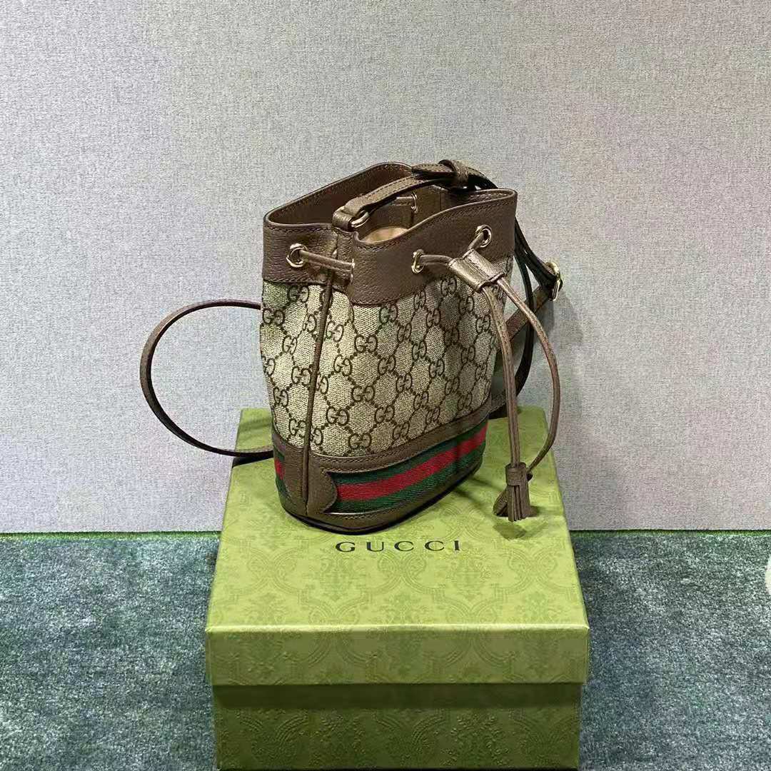 Gucci Women Ophidia Mini GG Bucket Bag Beige and Ebony GG Supreme Canvas