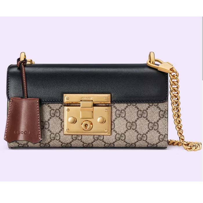 Gucci Women Padlock Mini Shoulder Bag Beige Ebony GG Supreme Canvas