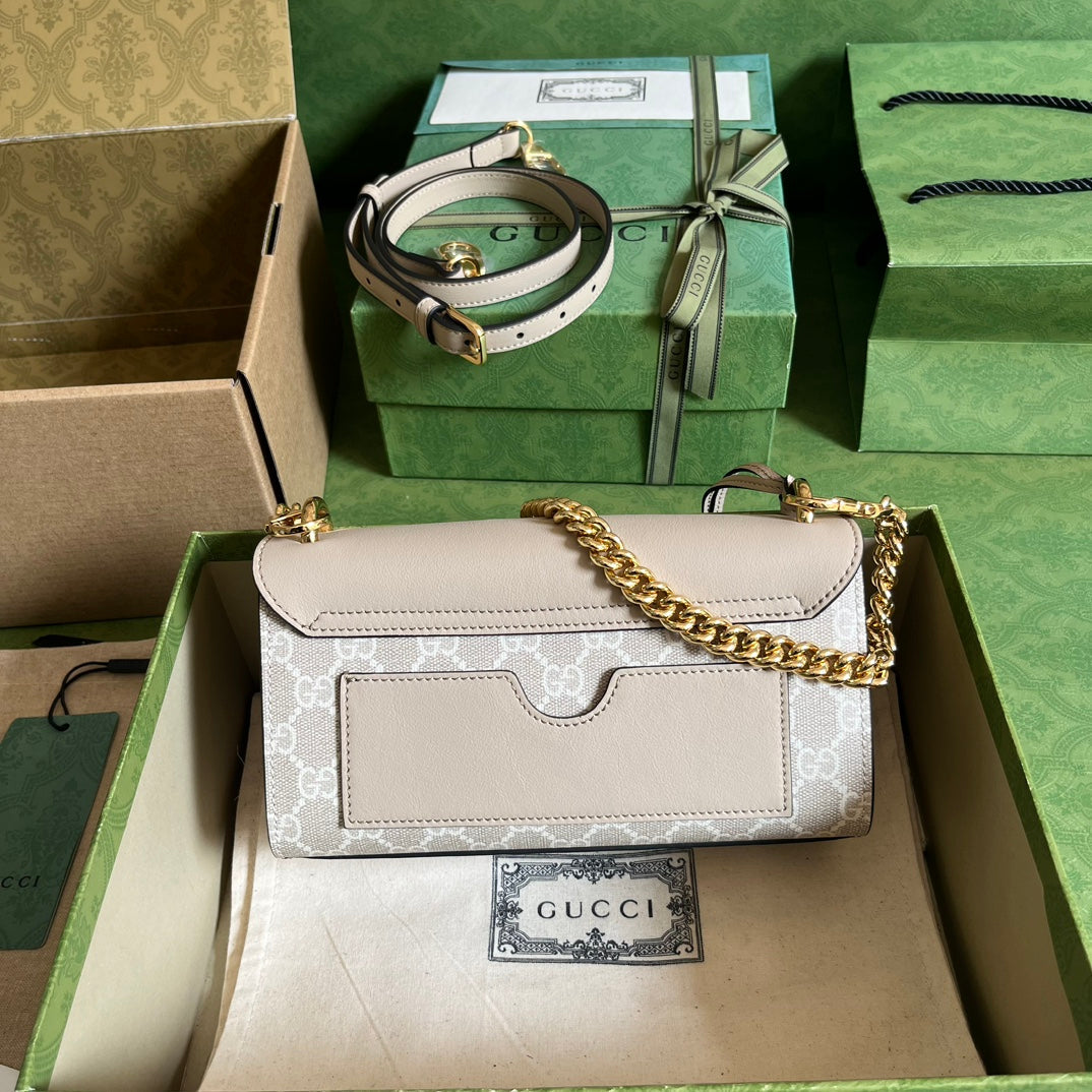 Gucci Women Padlock Mini Shoulder Bag Beige White GG Supreme Canvas