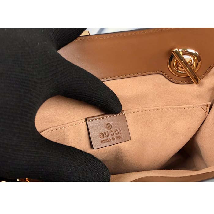 Gucci Women Padlock Small GG Shoulder Bag Beige Ebony GG Supreme Canvas Brown Leather