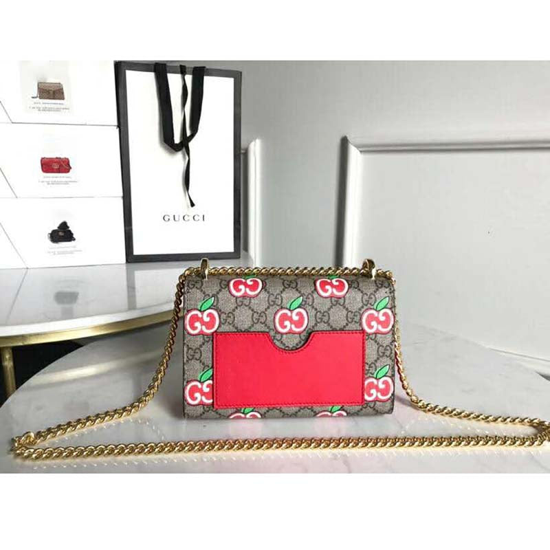 Gucci Women Padlock Small Shoulder Bag GG Apple Print GG Supreme Canvas