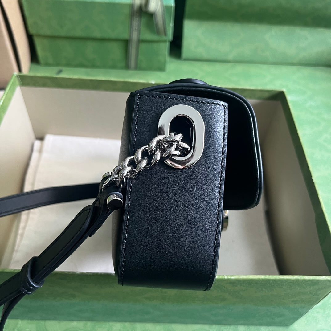 Gucci Women Petite GG Mini Shoulder Bag Black Leather Double G