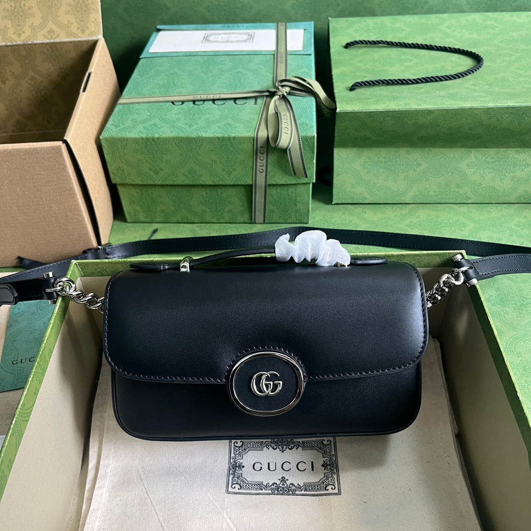 Gucci Women Petite GG Mini Shoulder Bag Black Leather Double G