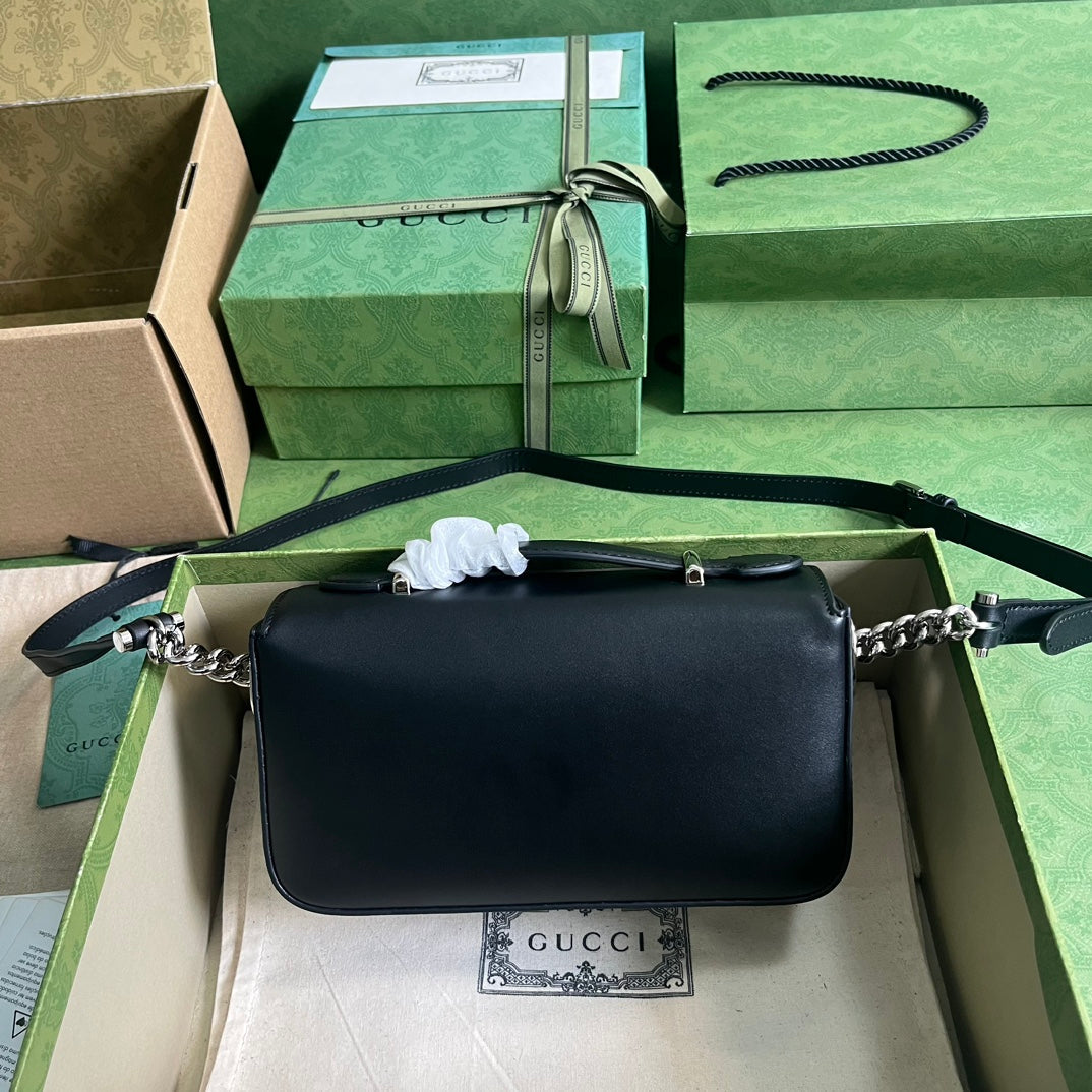 Gucci Women Petite GG Mini Shoulder Bag Black Leather Double G