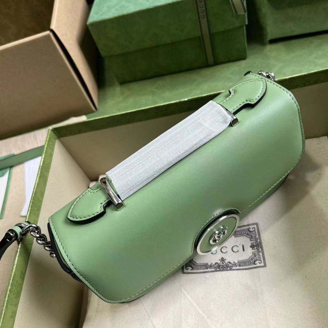 Gucci Women Petite GG Mini Shoulder Bag Light Green Leather Double G