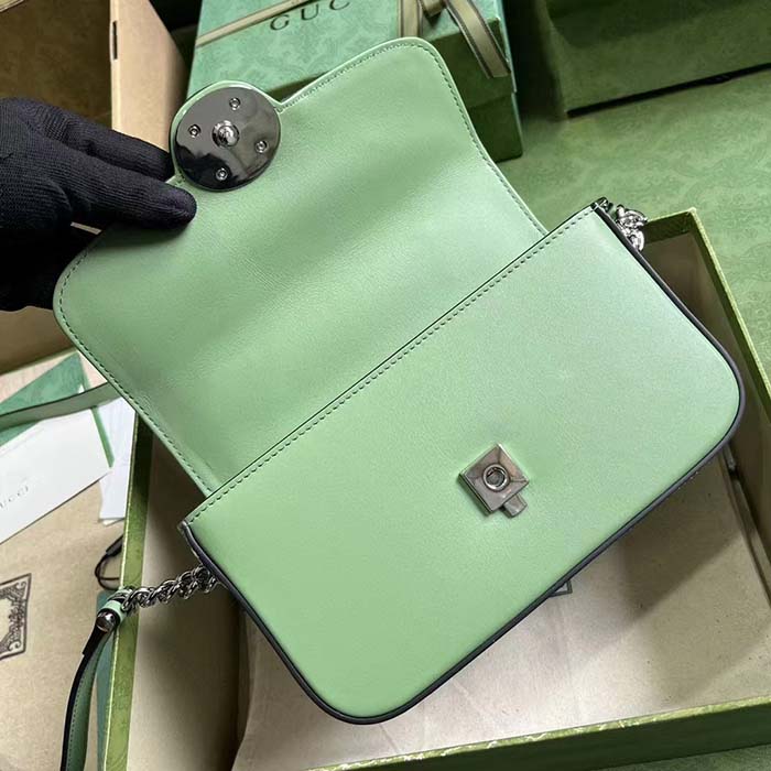 Gucci Women Petite GG Mini Shoulder Bag Light Green Leather Double G