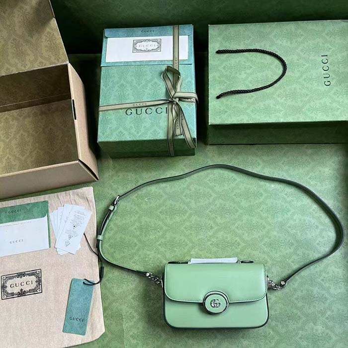 Gucci Women Petite GG Mini Shoulder Bag Light Green Leather Double G