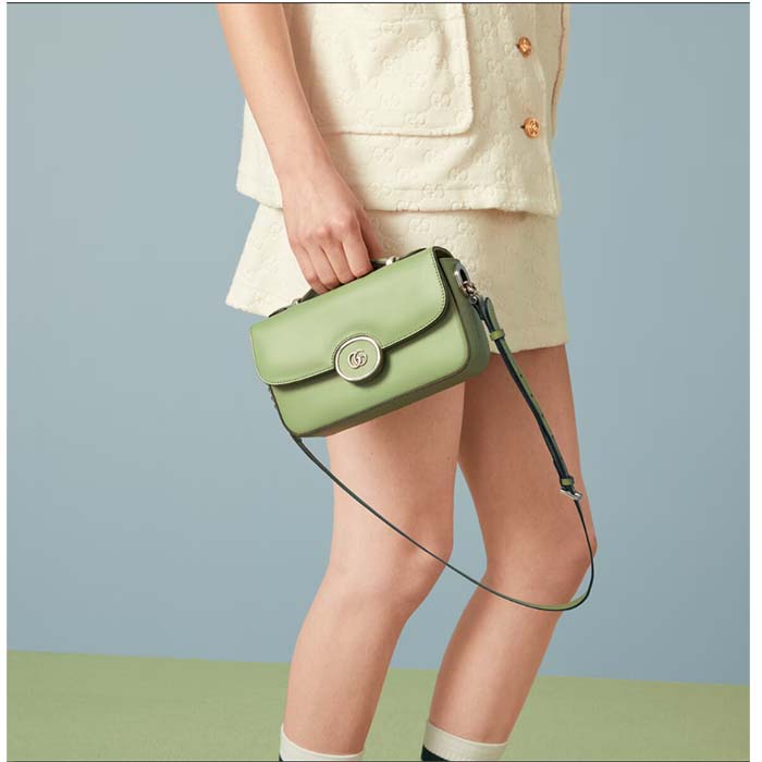 Gucci Women Petite GG Mini Shoulder Bag Light Green Leather Double G