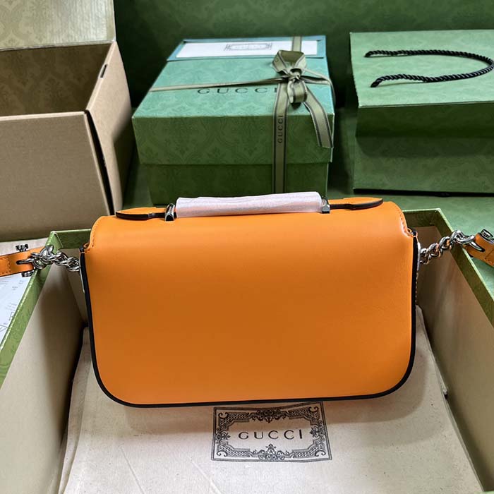 Gucci Women Petite GG Mini Shoulder Bag Orange Leather Double G