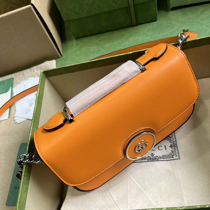 Gucci Women Petite GG Mini Shoulder Bag Orange Leather Double G