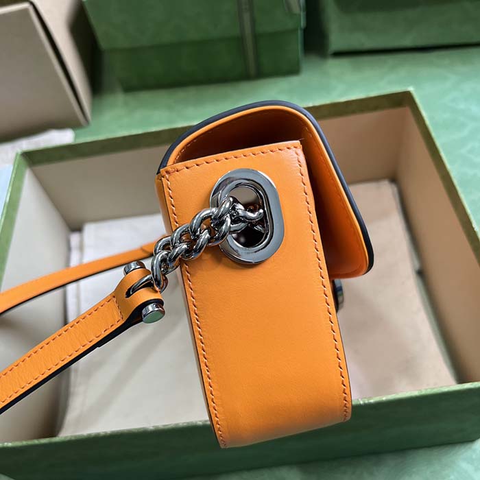 Gucci Women Petite GG Mini Shoulder Bag Orange Leather Double G