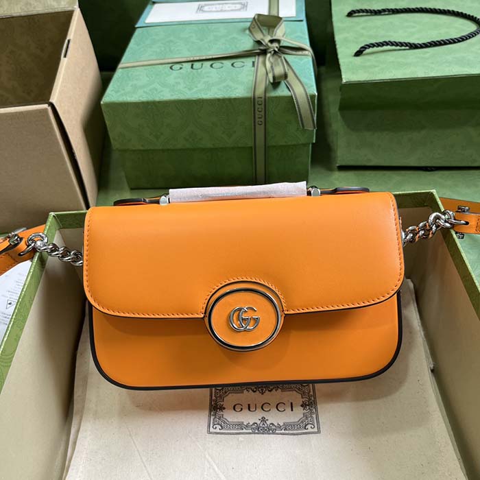 Gucci Women Petite GG Mini Shoulder Bag Orange Leather Double G