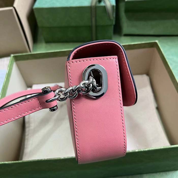 Gucci Women Petite GG Mini Shoulder Bag Pink Leather Double G