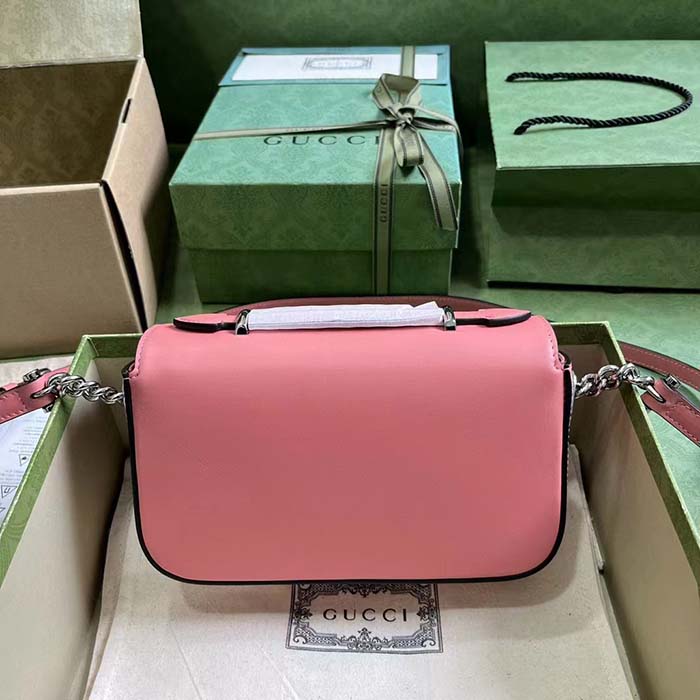 Gucci Women Petite GG Mini Shoulder Bag Pink Leather Double G