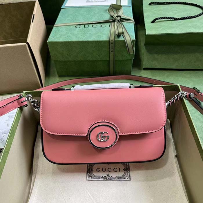 Gucci Women Petite GG Mini Shoulder Bag Pink Leather Double G