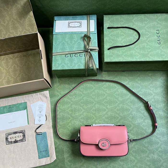 Gucci Women Petite GG Mini Shoulder Bag Pink Leather Double G