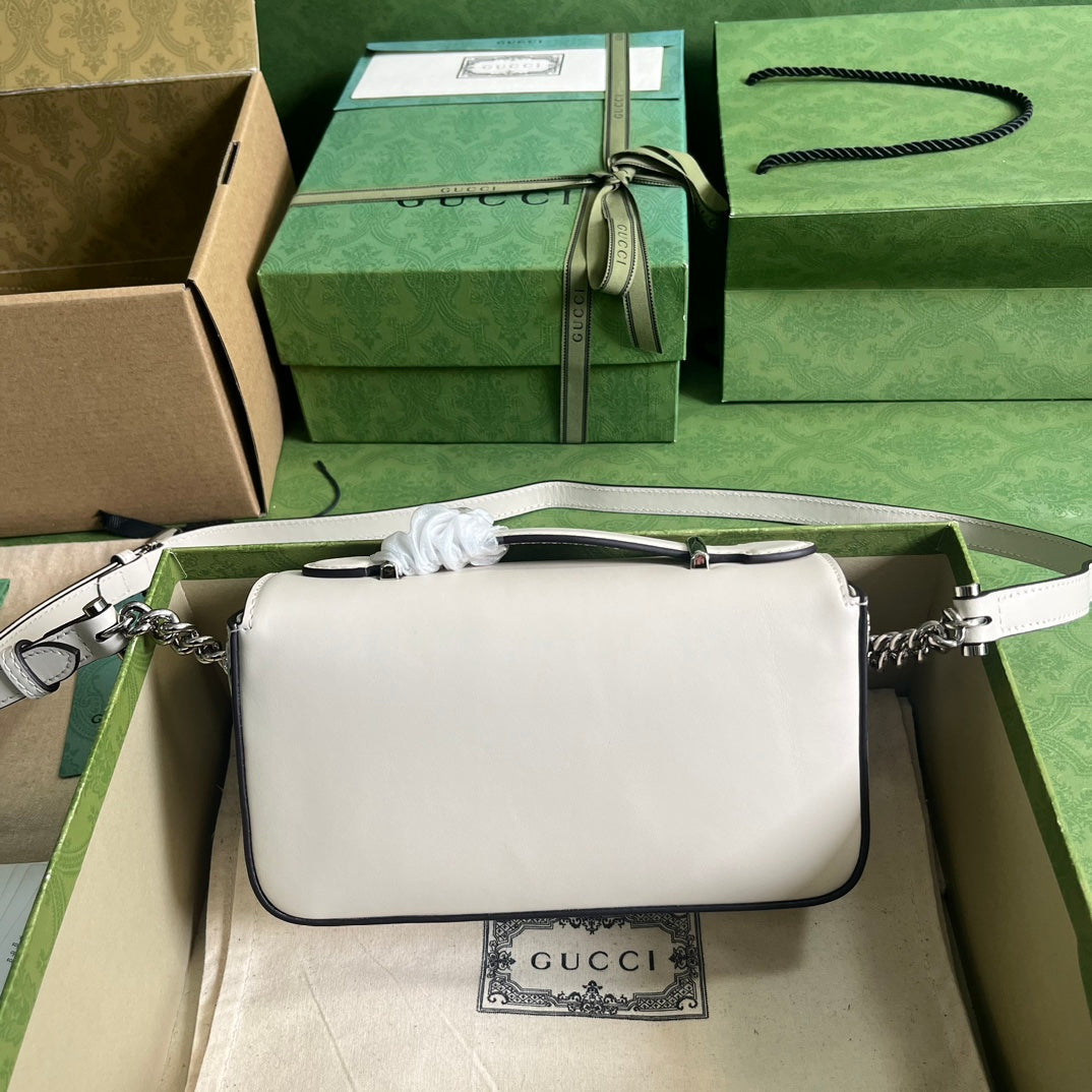 Gucci Women Petite GG Mini Shoulder Bag White Leather Double G