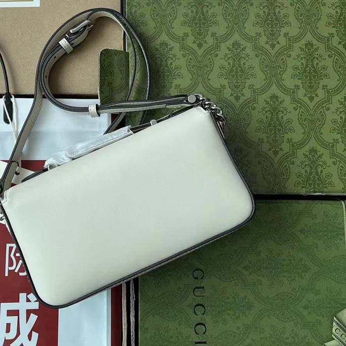 Gucci Women Petite GG Mini Shoulder Bag White Leather Double G Push Lock Closure