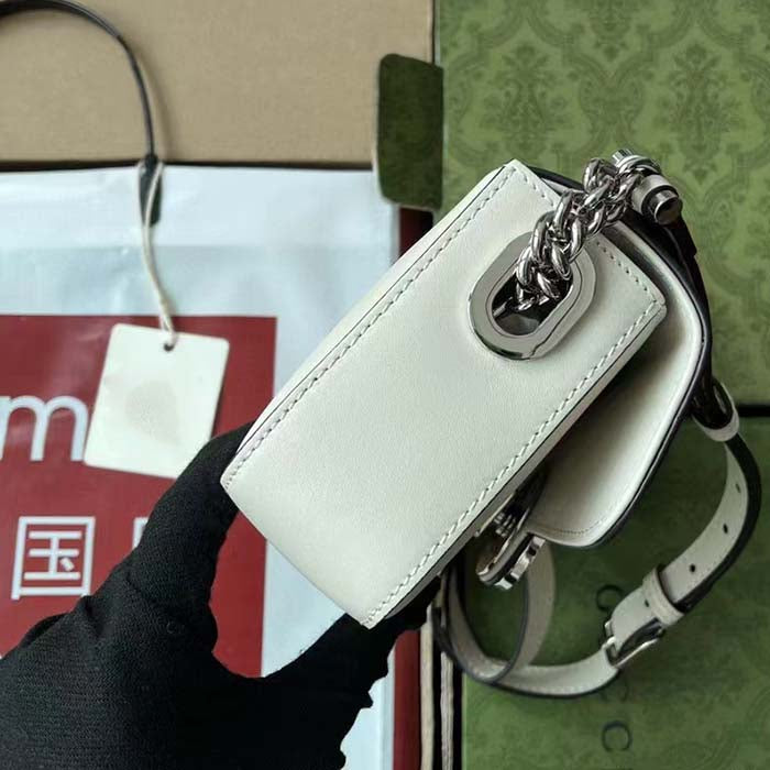 Gucci Women Petite GG Mini Shoulder Bag White Leather Double G Push Lock Closure