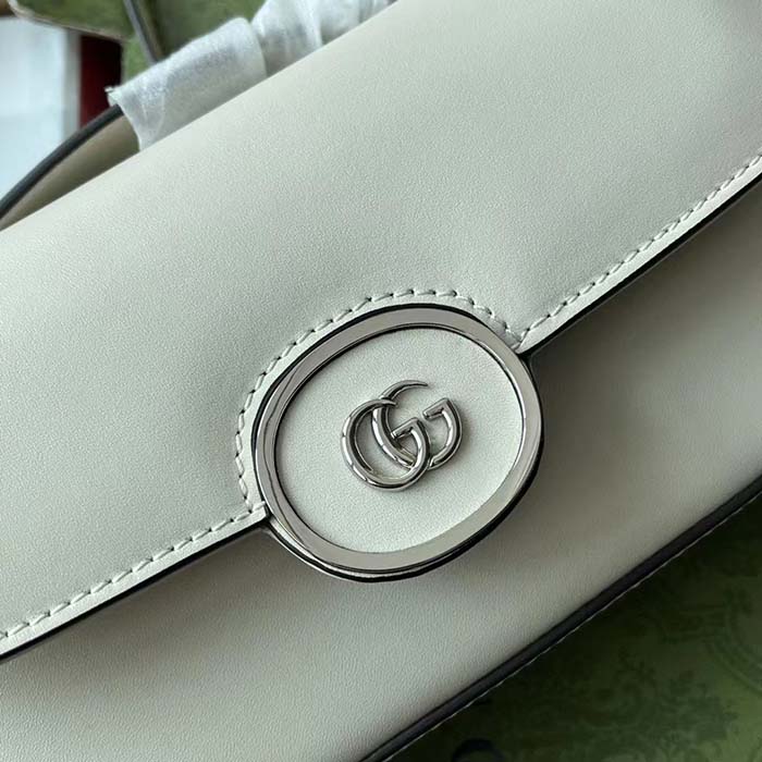 Gucci Women Petite GG Mini Shoulder Bag White Leather Double G Push Lock Closure