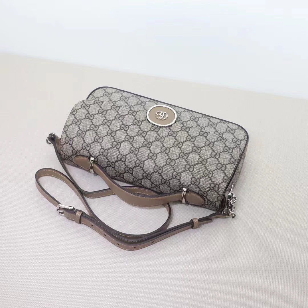 Gucci Women Petite GG Small Shoulder Bag Beige Ebony GG Supreme Canvas Double G