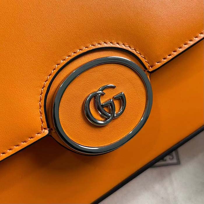 Gucci Women Petite GG Small Shoulder Bag Orange Leather Double G