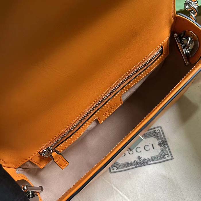 Gucci Women Petite GG Small Shoulder Bag Orange Leather Double G