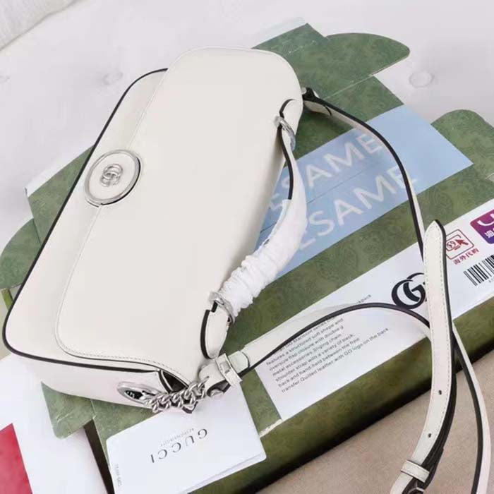 Gucci Women Petite GG Small Shoulder Bag White Leather Double G