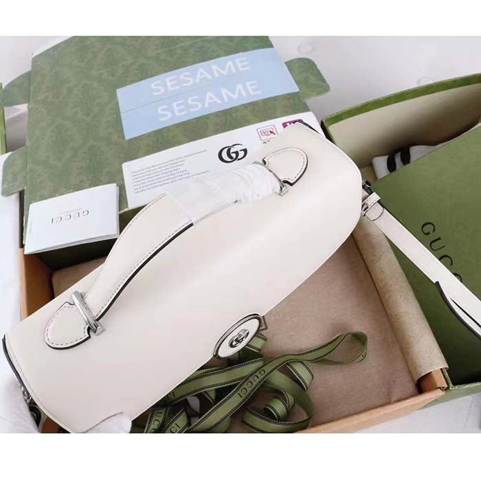 Gucci Women Petite GG Small Shoulder Bag White Leather Double G