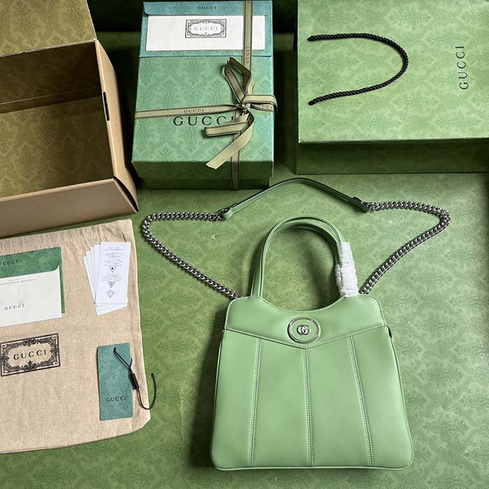 Gucci Women Petite GG Small Tote Bag Light Green Leather Double G